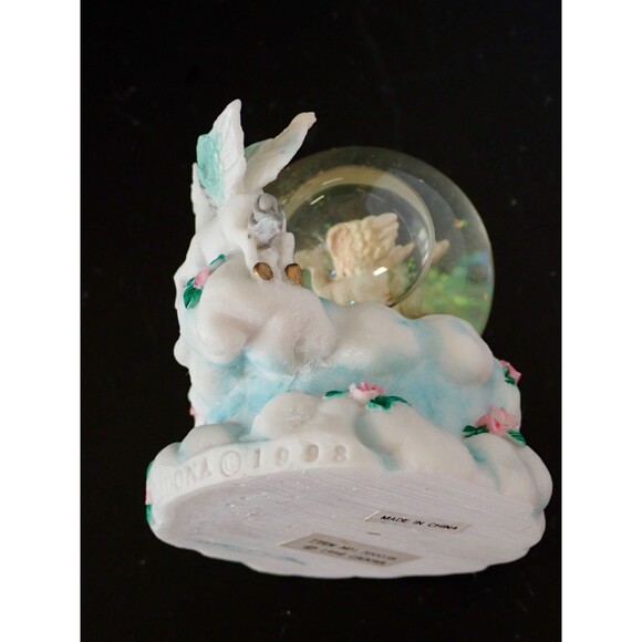 Cadona  Vintage 1998 Pegasus Water Glitter Globe Pink Flowers 3" tall No. 30023A - Picture 2 of 11